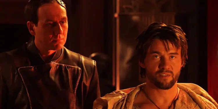 Jonathan Lloyd Walker as Rankol beside Steve Bacic as Prince Barin on 'Flash Gordon'